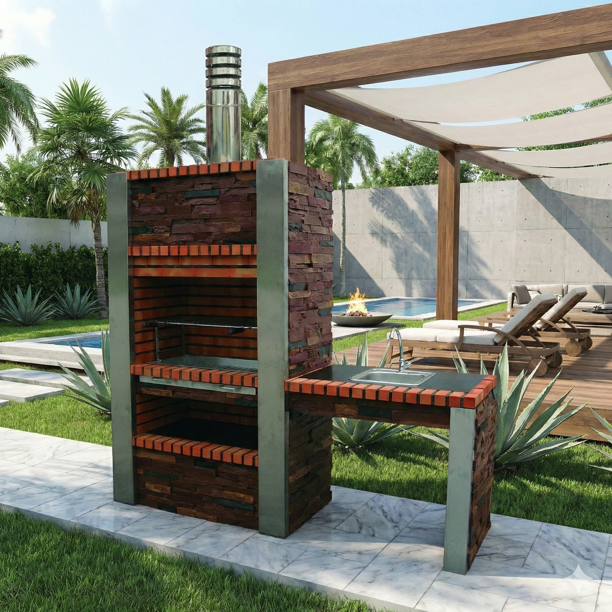 Inoxa 402 – Barbecue luxe en pierre reconstituée avec plan de travail (évier + robinet en option)