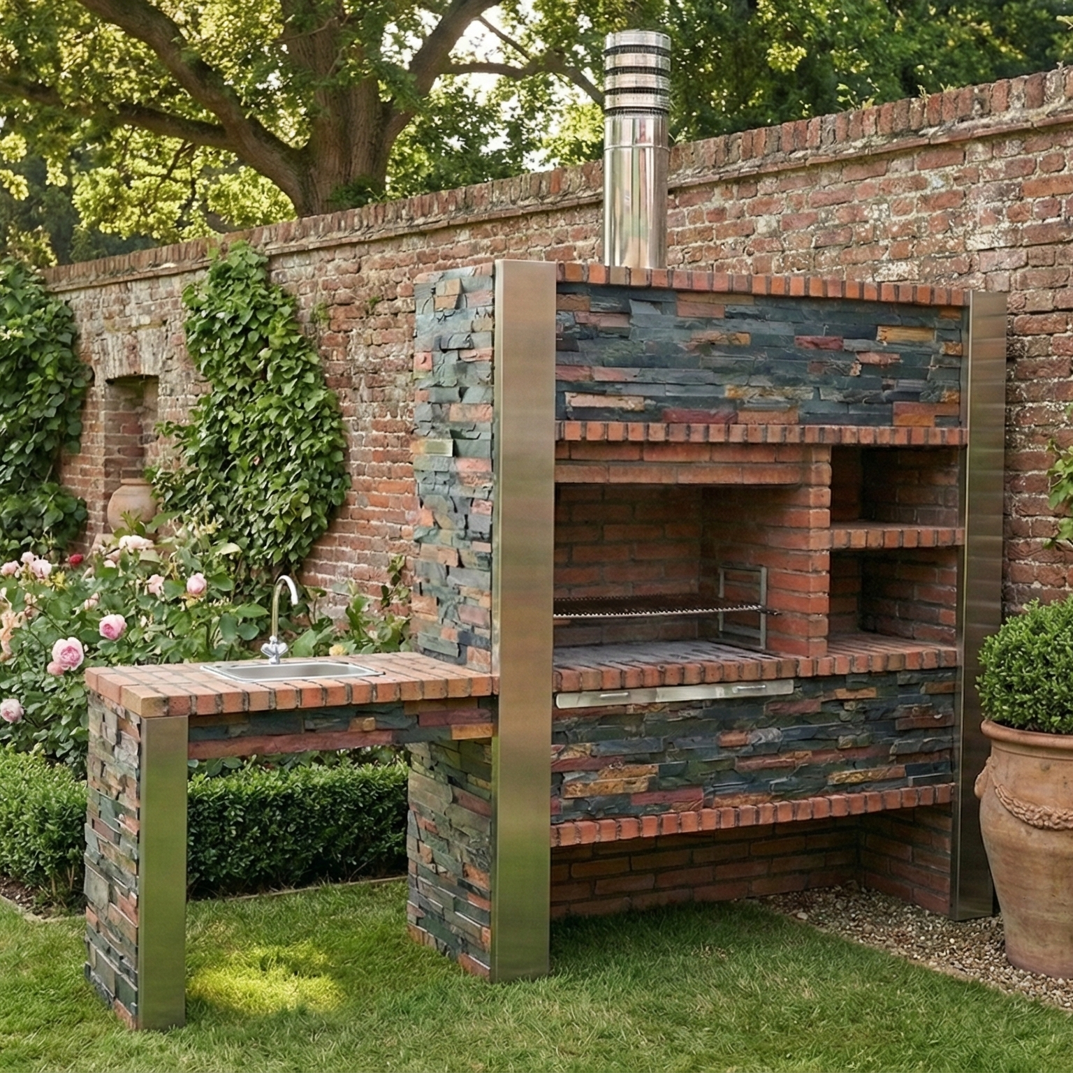 Inoxa 404 – Barbecue premium Série 400 avec plan de travail & rangements (évier + robinet en option)