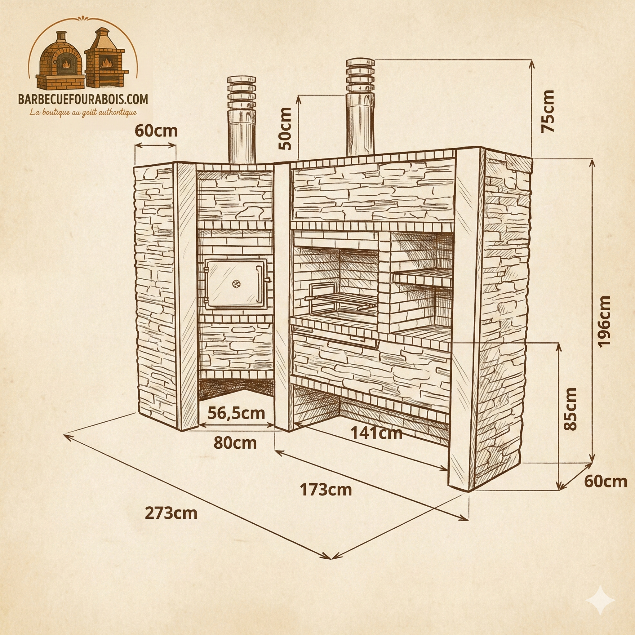 Inoxa 408 (Série 400) – Cuisine extérieure d’angle avec Four Ø75, grill inox 80×38 & plan en grès