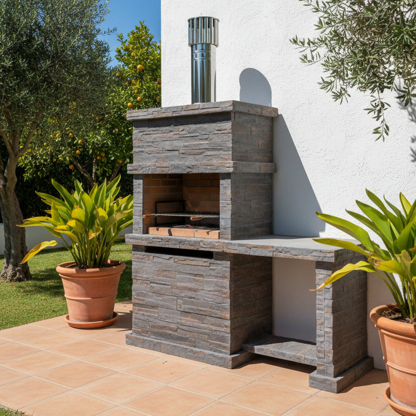 Barbecue en Pierre Reconstituée Rocca 471 – Avec Évier | Marron / Gris