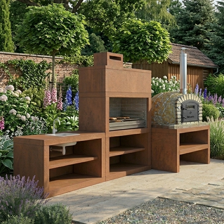 Linea 71F – Modular outdoor kitchen with 80 cm grill + 100×100 oven bench (optional sink)