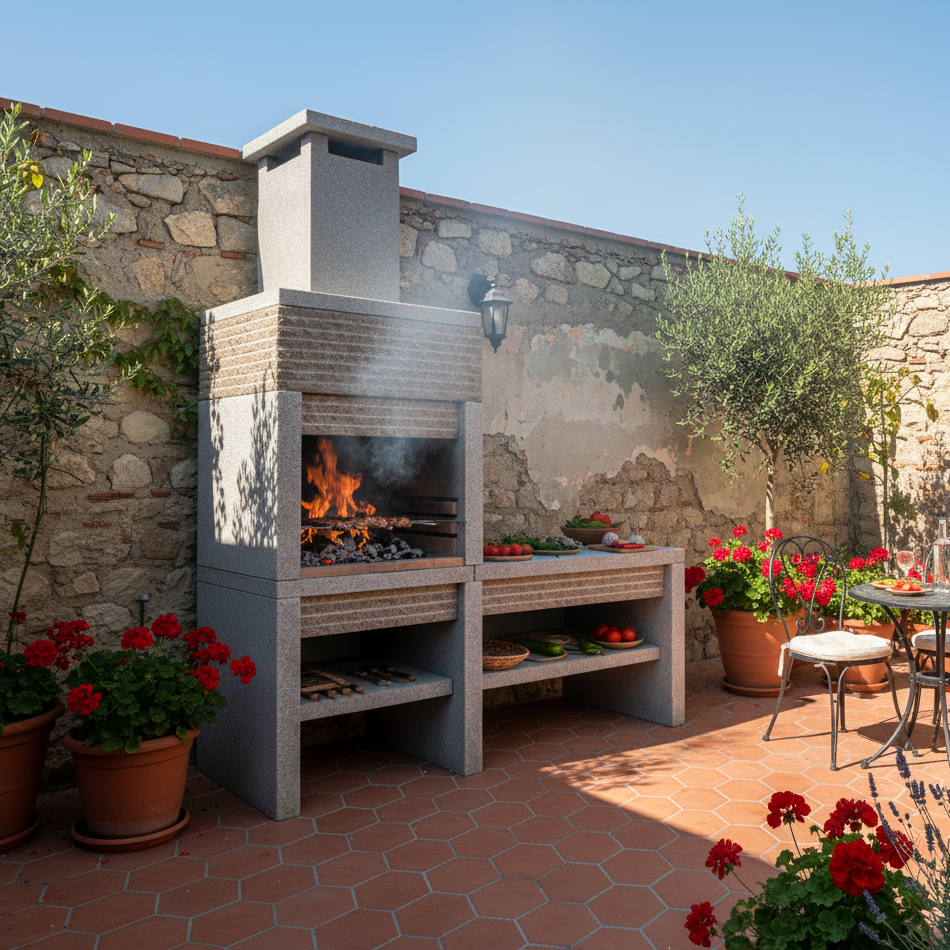 Granito 24 – Cocina de exterior de granito con fregadero y parrilla de 70 cm