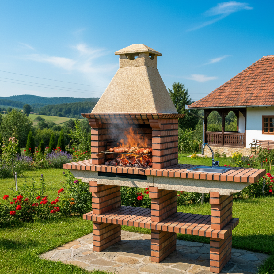 Barbecue en Brique TerraCotto 122 – Avec Évier Inox & Tablette en Briques