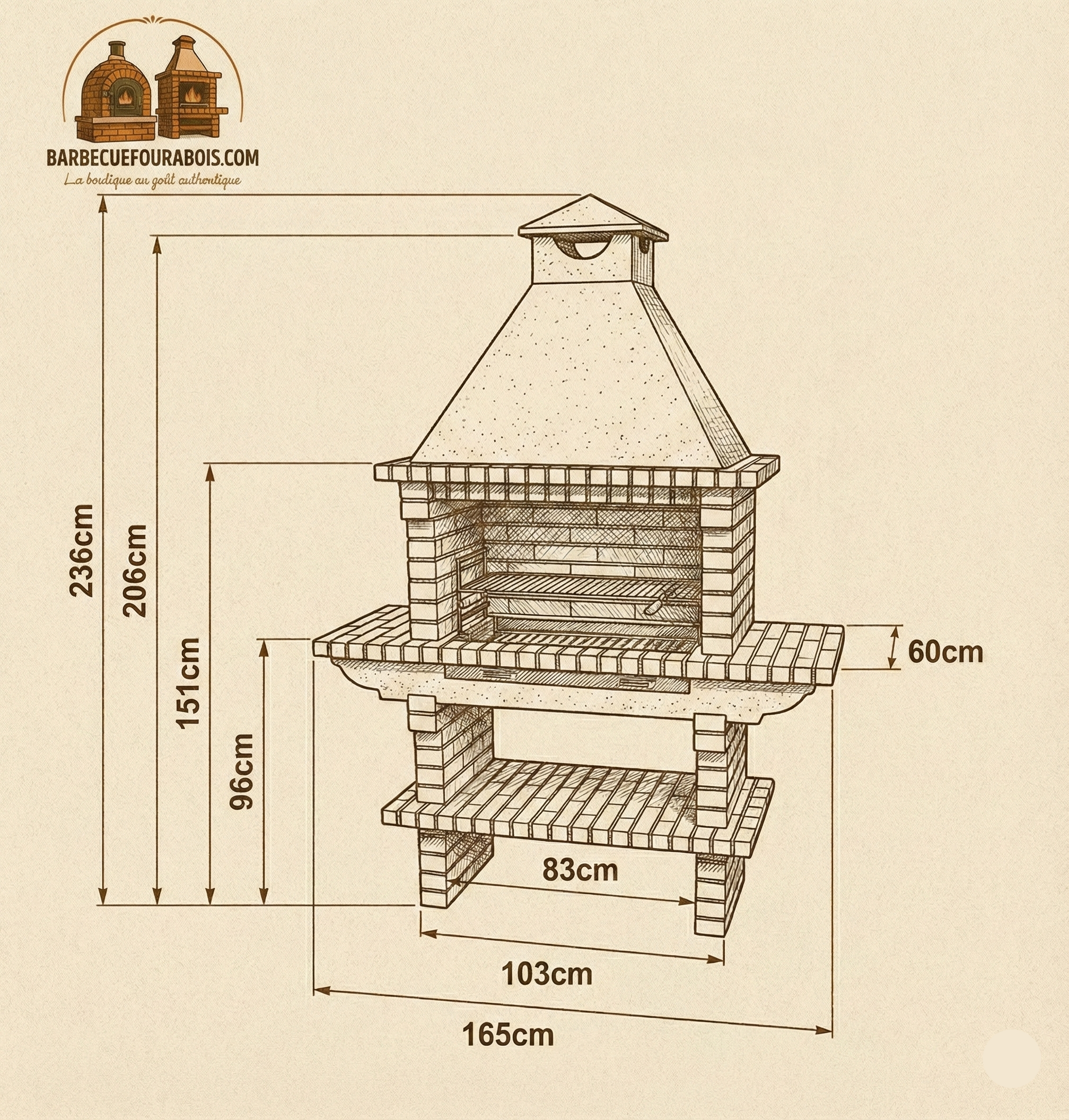 Barbecue en Brique TerraCotto 116 – Double Tablette Latérale