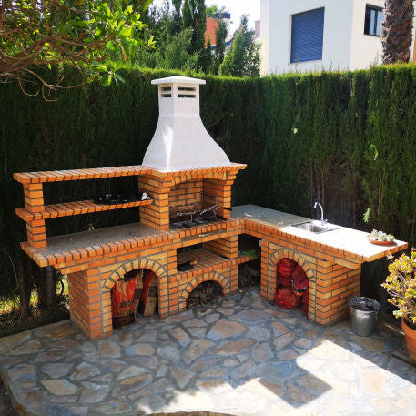 Calabria 702 – Barbecue d’angle en brique & pierre reconstituée avec évier – ouverture 60 cm