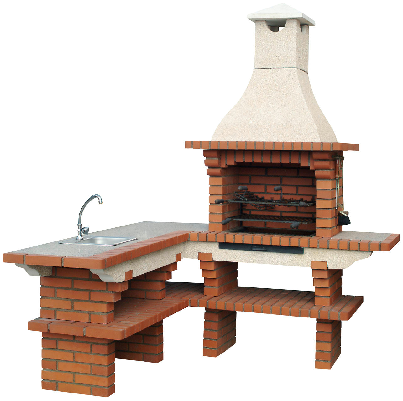 Calabria 700 d’angle : barbecue brique & pierre reconstituée 190×190 cm – évier en option