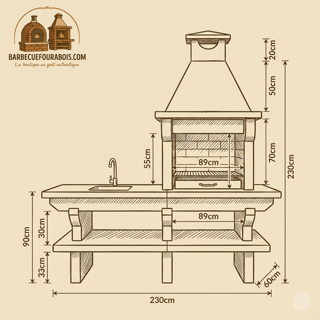 Pietra 042 – Barbecue en granit 60 cm avec plan de travail (évier optionnel)