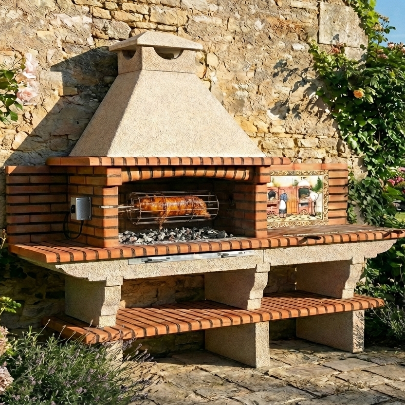 Rôtissoire Cochon de Lait Inox + Moteur Électrique (pour barbecues Terracotto/Rustika/Nexa/Inoxa)