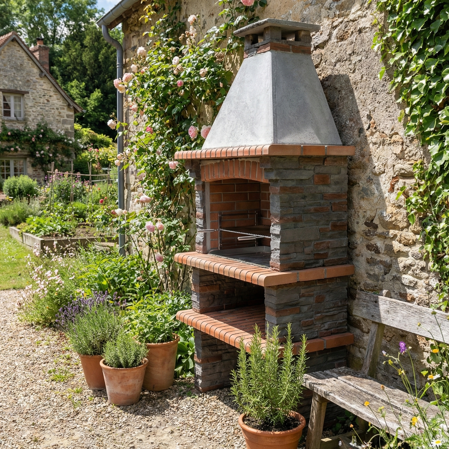 Barbecue Rivieira 400 en Pierre Reconstituée – Grilloir Réglable, Style Méditerranéen