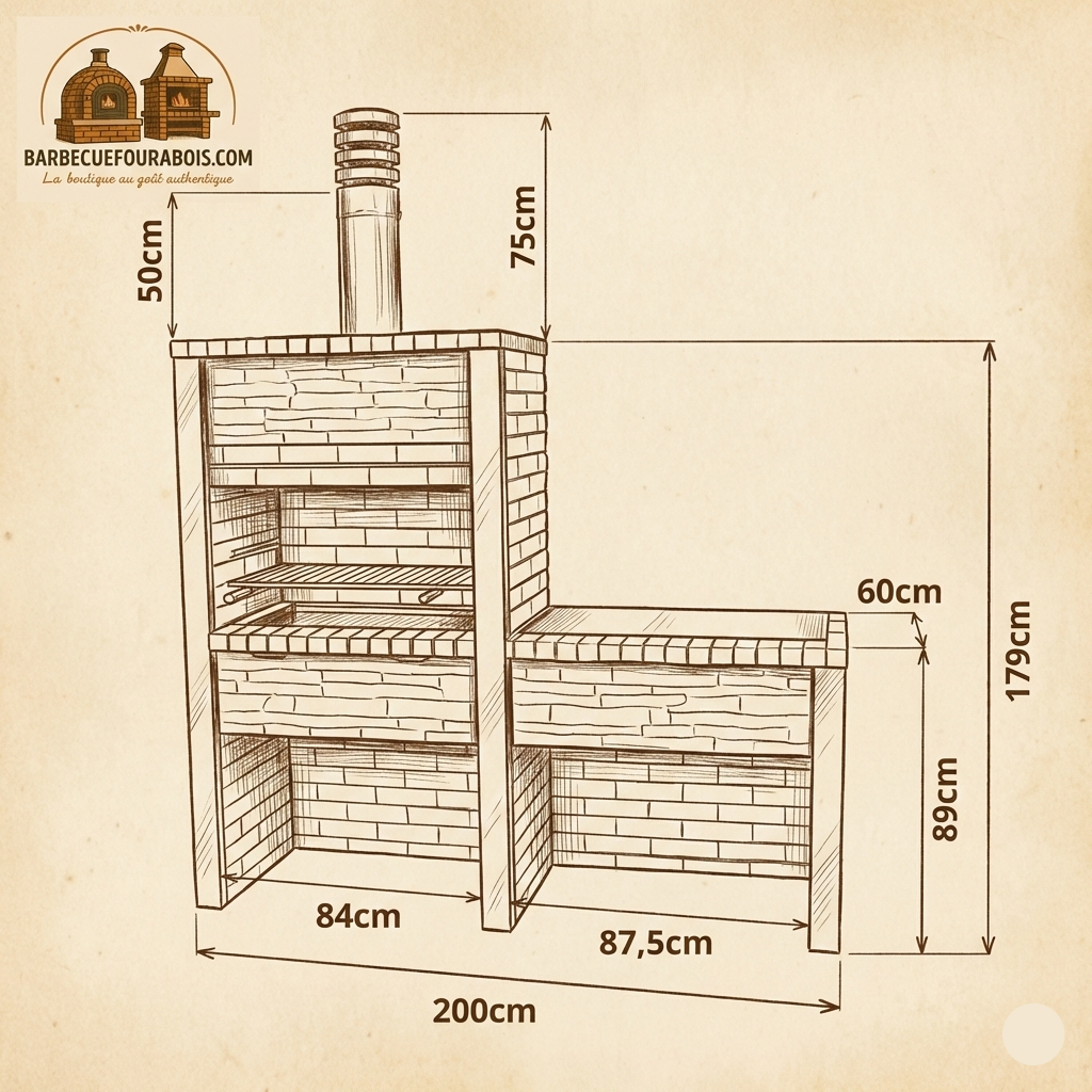 Inoxa 304 – Barbecue luxe en pierre reconstituée avec plan de travail – grill 80×38