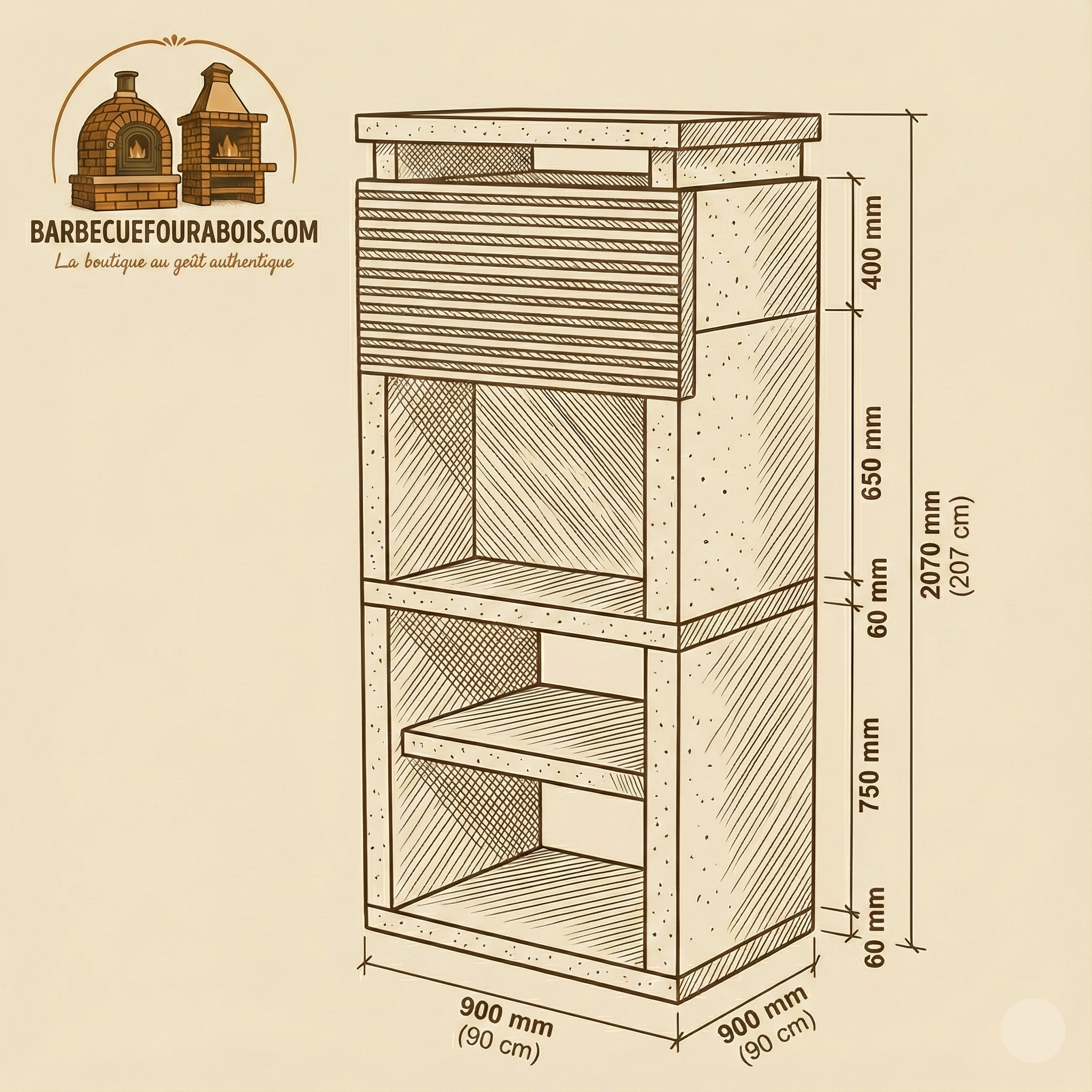 Granito 82 – Barbecue en granit moderne 90×60×230 cm
