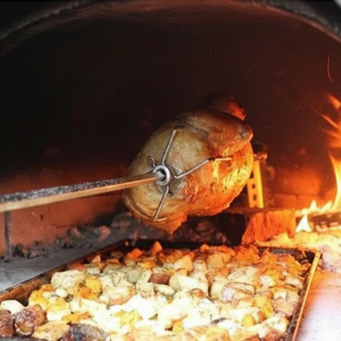 Tournebroche pour four à bois – 90/100/110/120 cm (Achat seul ou avec four)