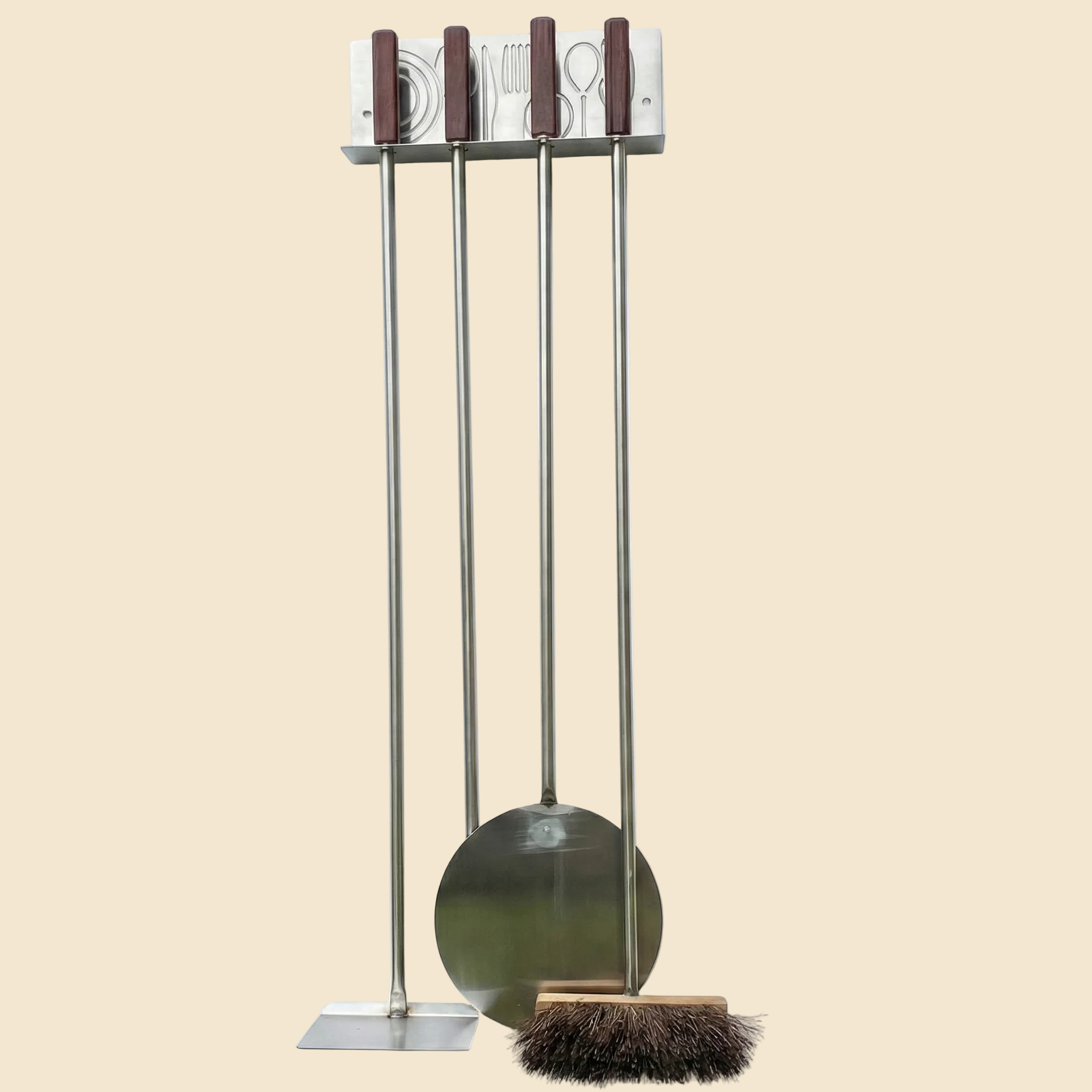 Étui pour four à bois 100% inox – 4 outils + support mural (140 cm)