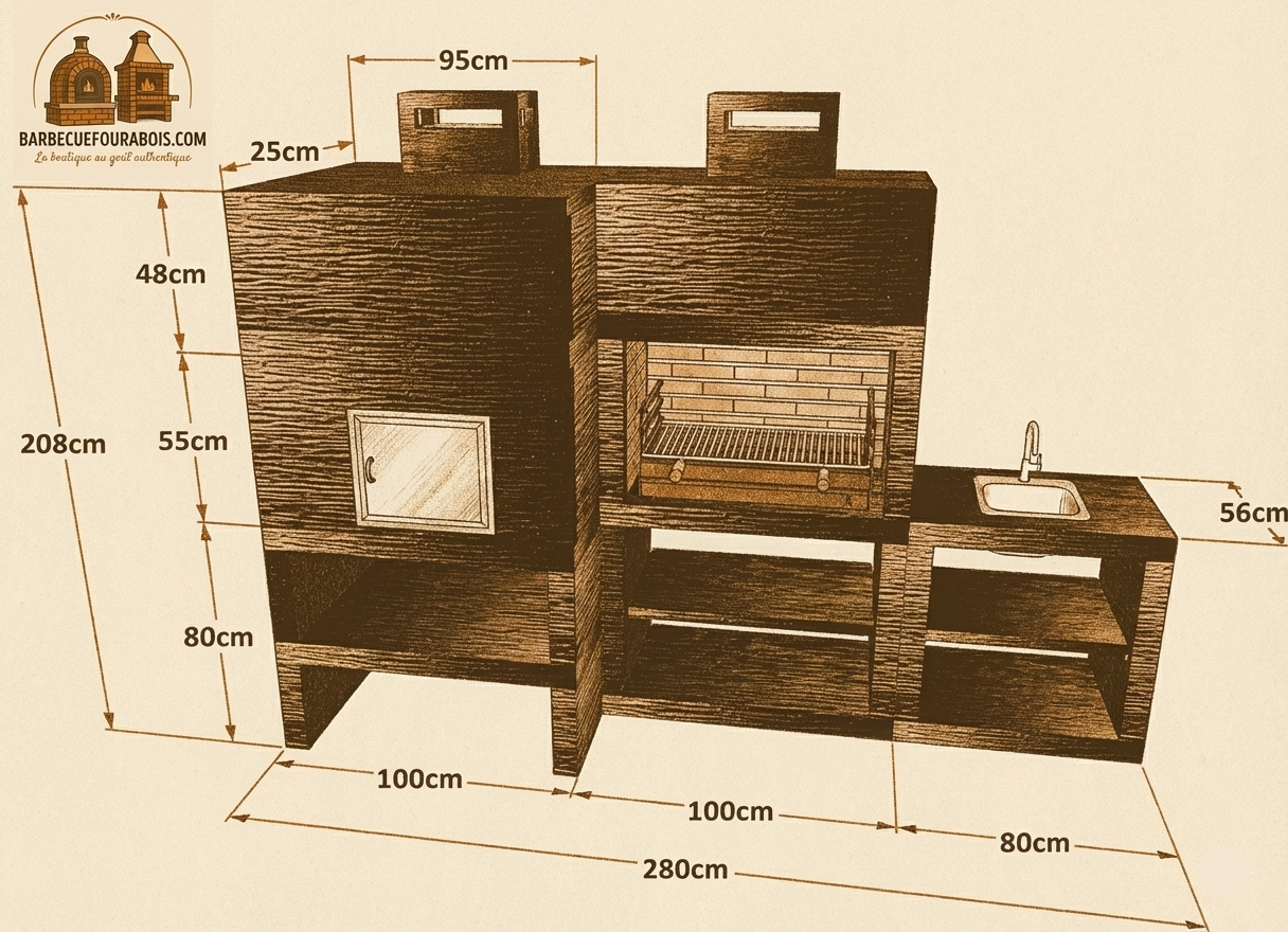 Linea 41F – Cuisine extérieure modulaire avec Four Ø80 cm & Évier optionnel (80 cm)