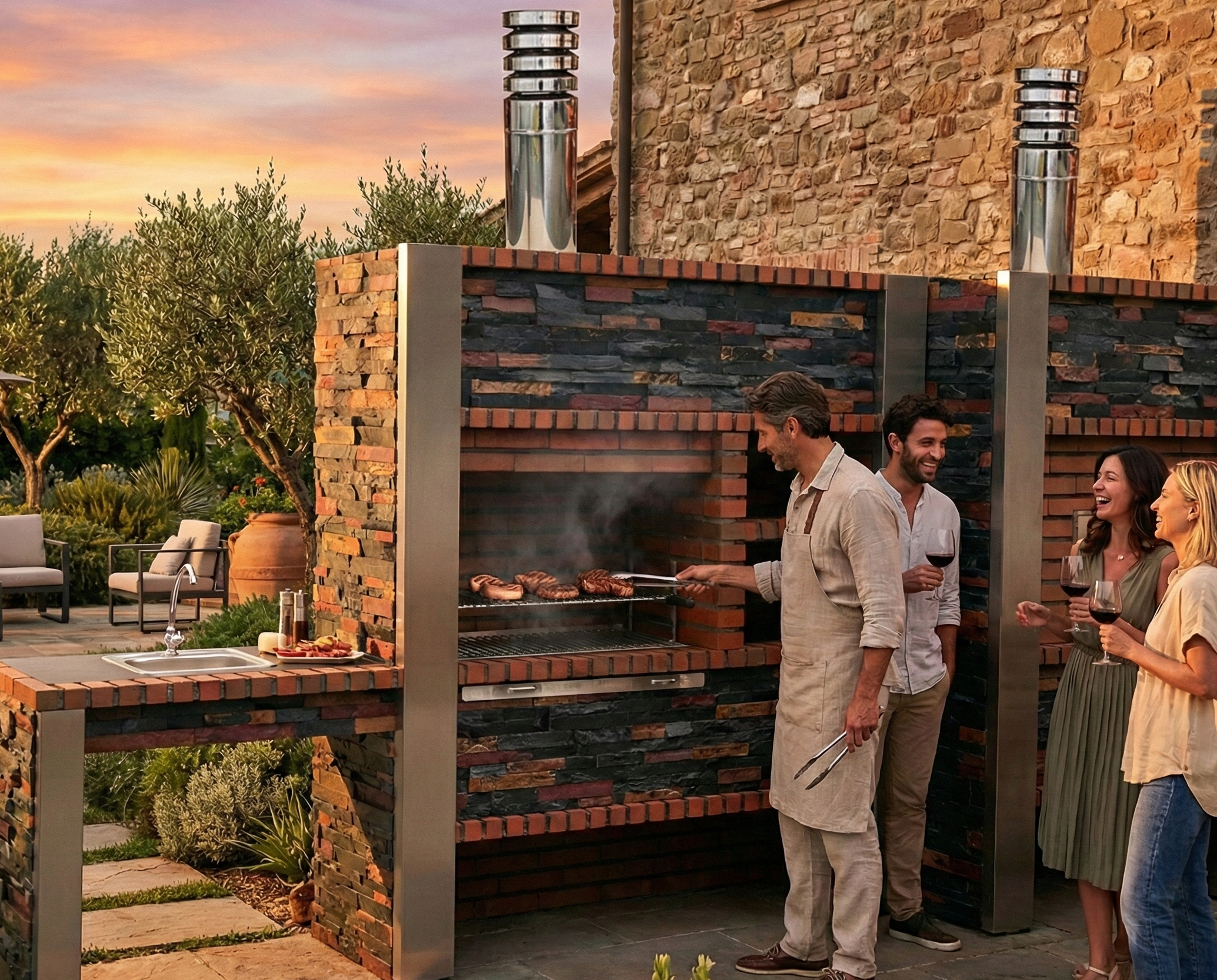 Inoxa 409 – Cuisine extérieure premium modulaire avec Four Ø75 cm, grill inox 80×38 & plan de travail (évier en option)