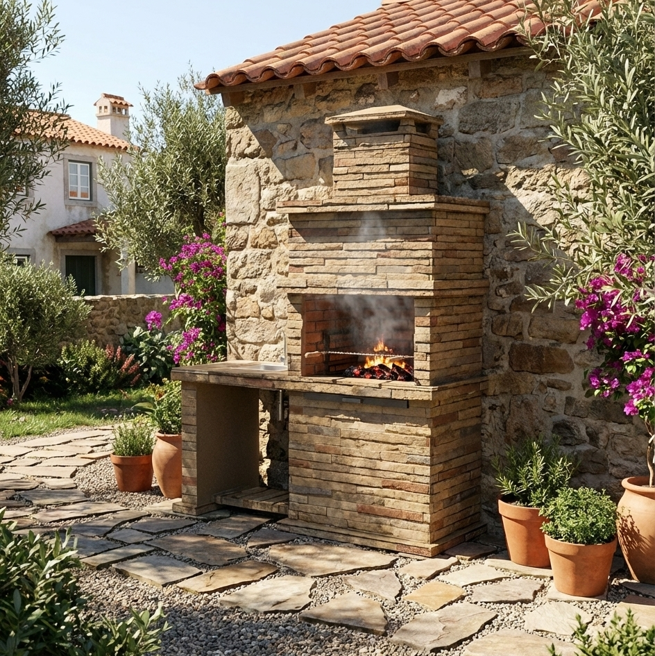 Barbecue en Pierre Reconstituée Rocca 471 – Avec Évier | Marron / Gris