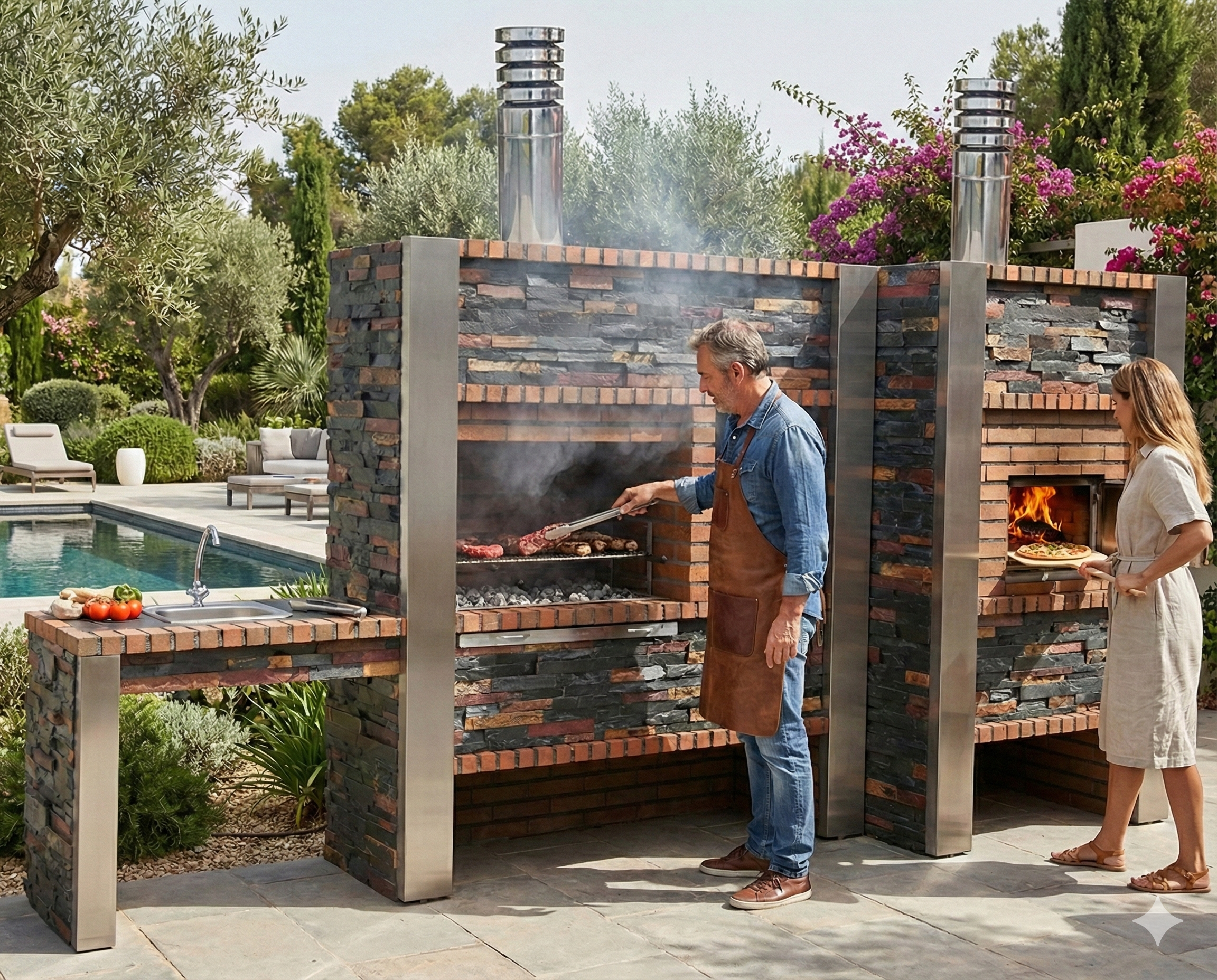 Inoxa 409 – Cuisine extérieure premium modulaire avec Four Ø75 cm, grill inox 80×38 & plan de travail (évier en option)