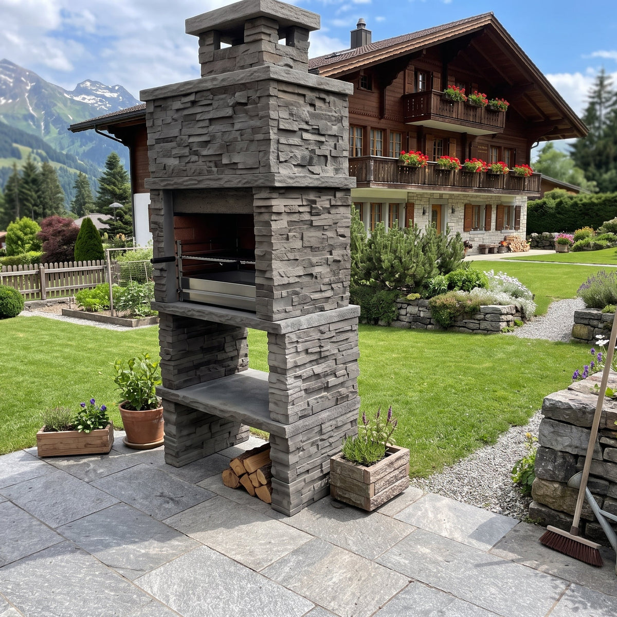 Montara 10 – Barbecue en pierre reconstituée imitation schiste avec grilloir 60 cm (inox en option)