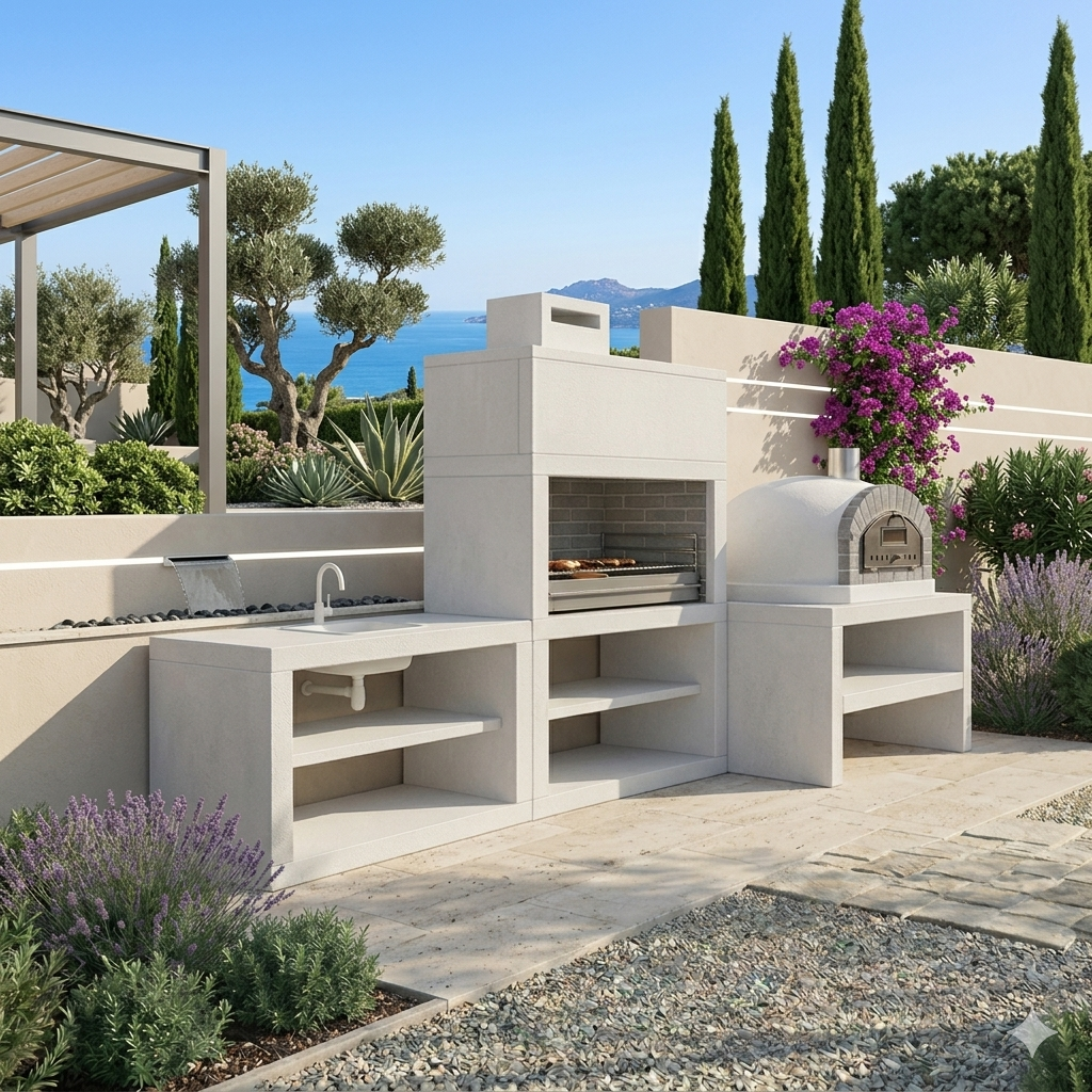 Linea 71F – Modular outdoor kitchen with 80 cm grill + 100×100 oven bench (optional sink)