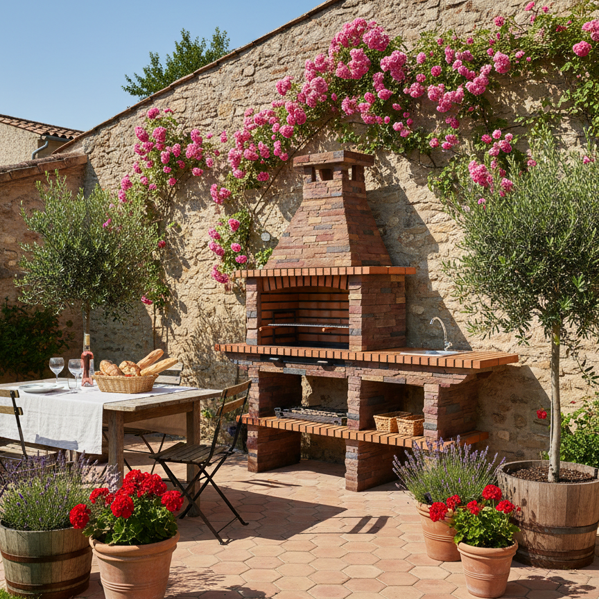 Rustika 208 – Barbecue en pierre reconstituée avec plan de travail & grill 80×38 (évier + robinet en option)