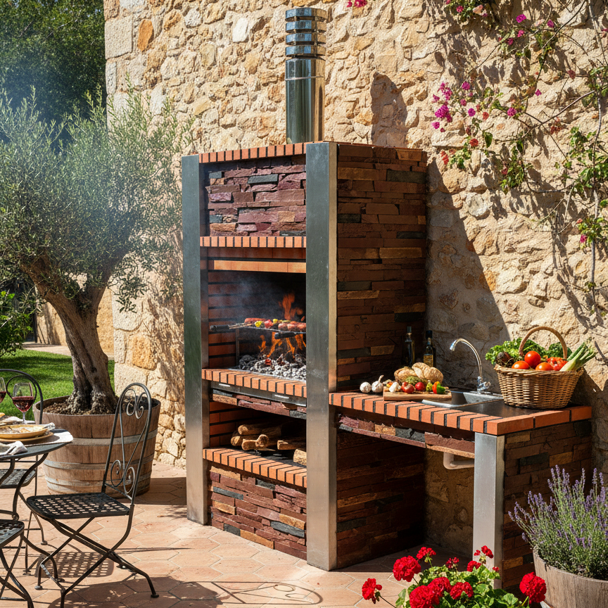 Inoxa 402 – Barbecue luxe en pierre reconstituée avec plan de travail (évier + robinet en option)