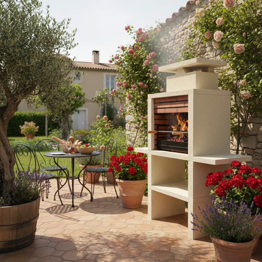 Nexa 605 – Barbecue en pierre avec foyer brique, grille 60×40 cm (inox en option)