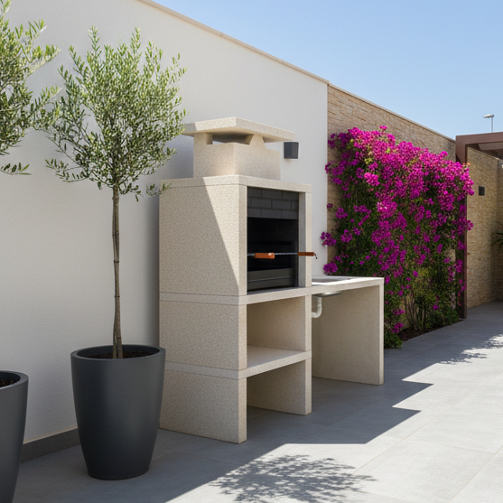 Nexa 609 – Barbecue moderne avec évier (côté à choisir) & grill 60×40 (inox option)