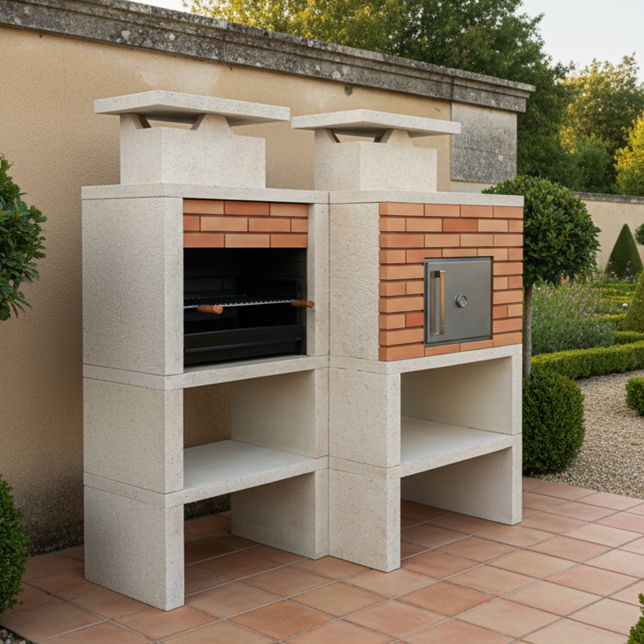 Nexa 612 – Barbecue & Four Ø75 cm – Grill 60×40 cm (briques grises en option)