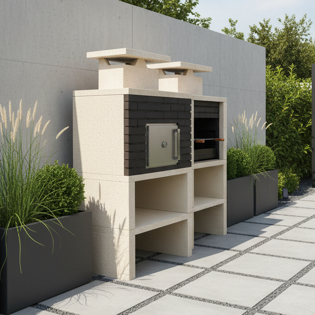 Nexa 612 – Barbecue & Four Ø75 cm – Grill 60×40 cm (briques grises en option)