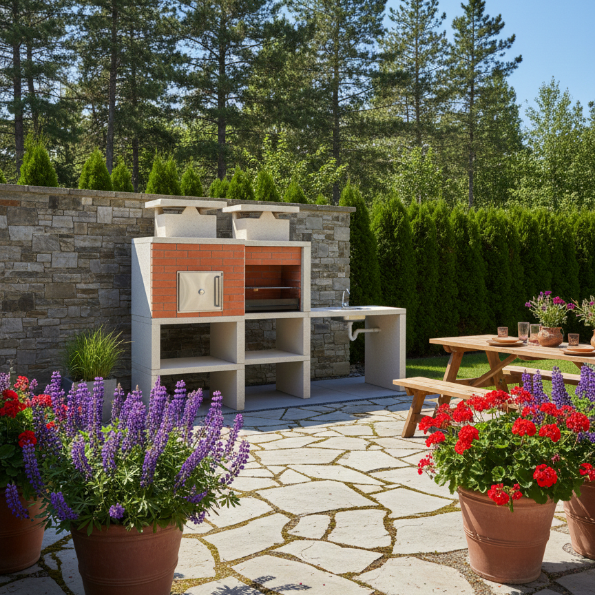 Nexa 614 – Barbecue moderne avec Four Ø75 cm + Évier (réversible) – Grill 60×40 (inox en option)