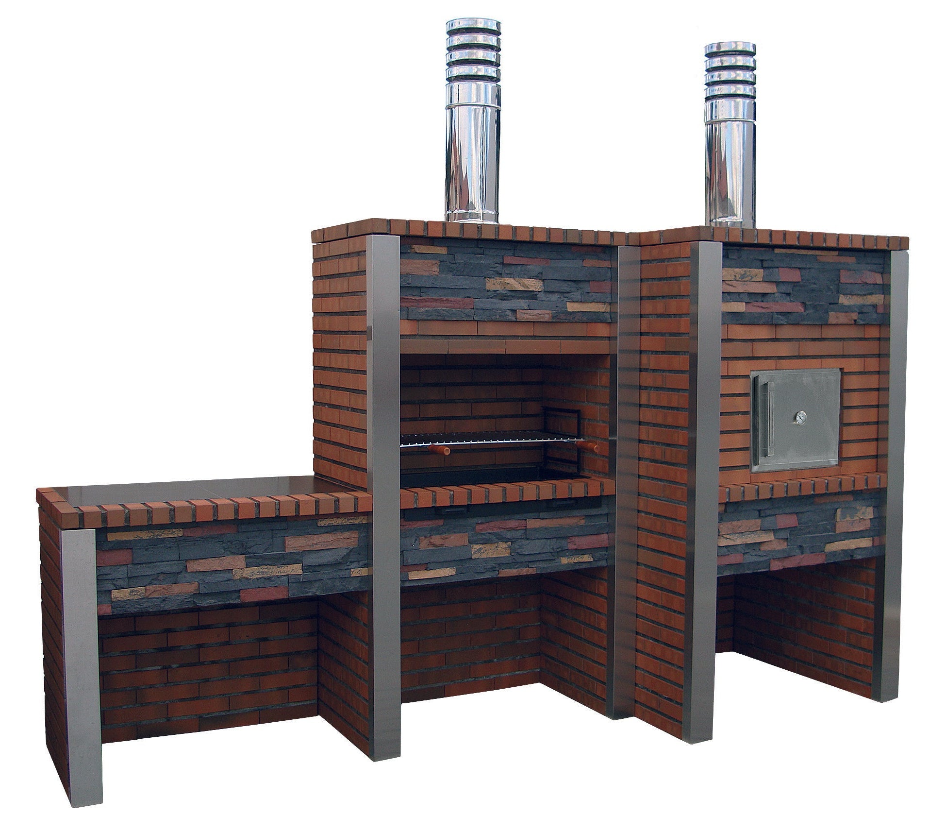 Inoxa 307 – Cuisine extérieure premium en pierre reconstituée avec Four Ø75 cm + barbecue 80×38 et plan en grès