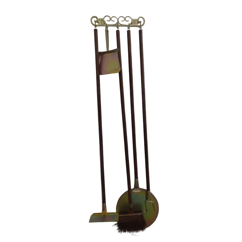 Étui pour four à bois – Set d’ustensiles manche en bois + support mural (finition acier zingué)