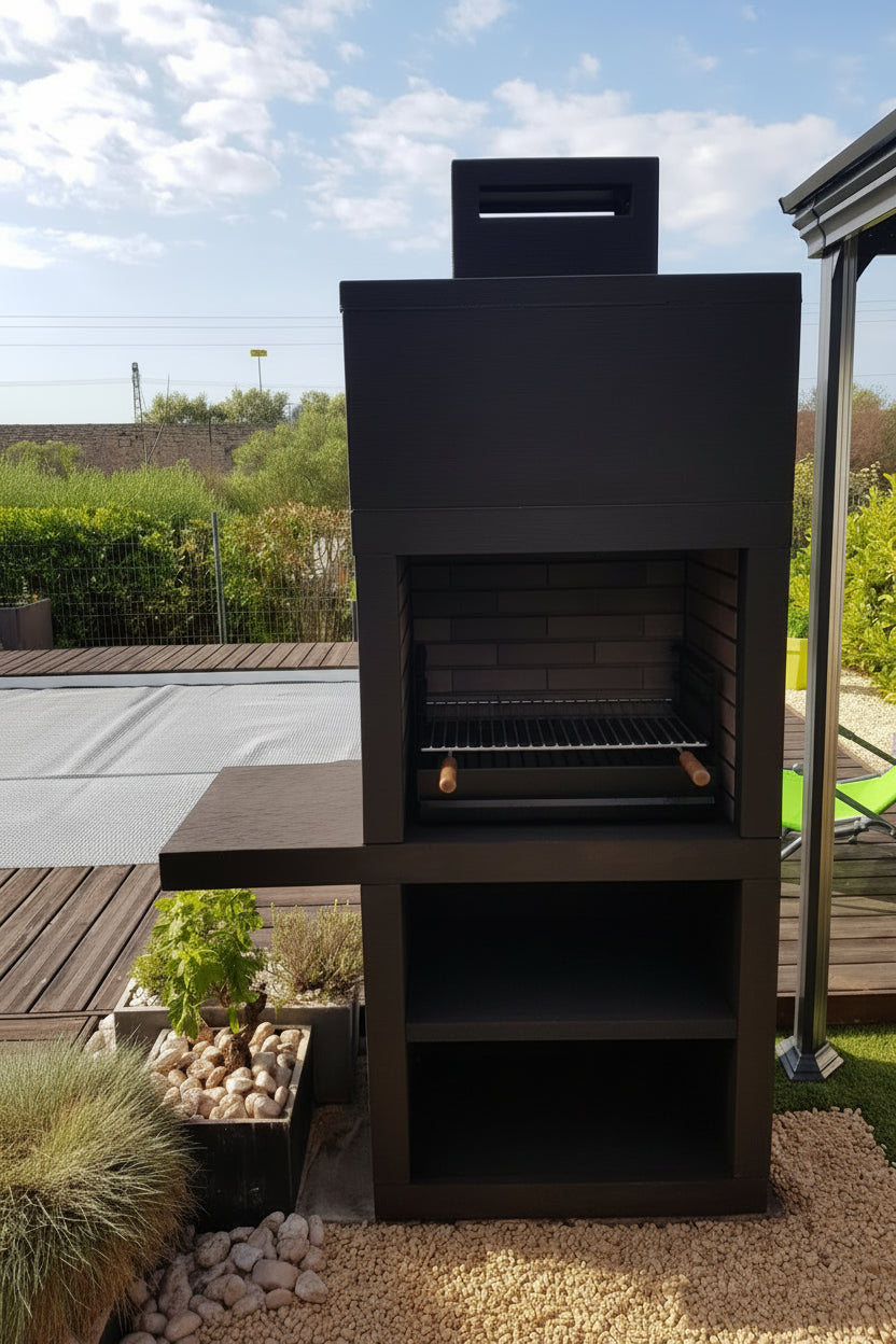 Linea 15 – Barbecue moderne avec tablette latérale (4 coloris) – grilloir acier 60 cm inclus