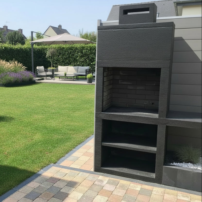 Linea 15 – Barbecue moderne avec tablette latérale (4 coloris) – grilloir acier 60 cm inclus