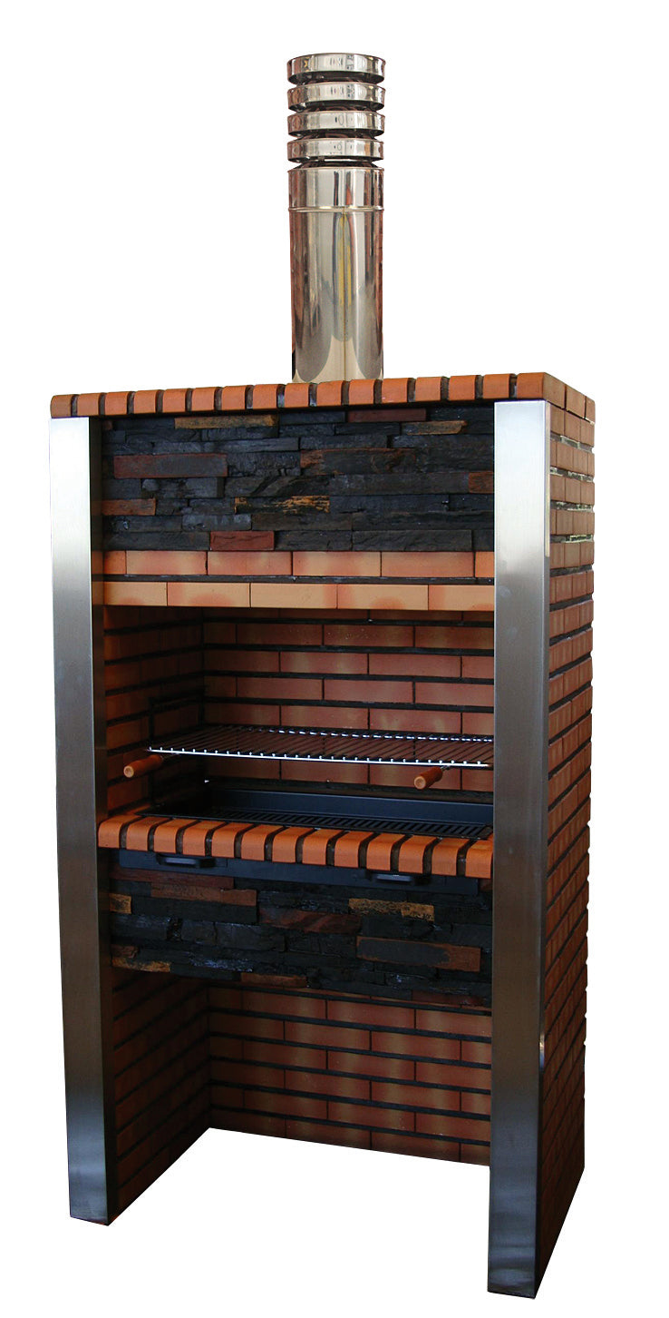 Inoxa 303 – Barbecue premium en pierre reconstituée avec colonnes inox (grill 80×38 cm)