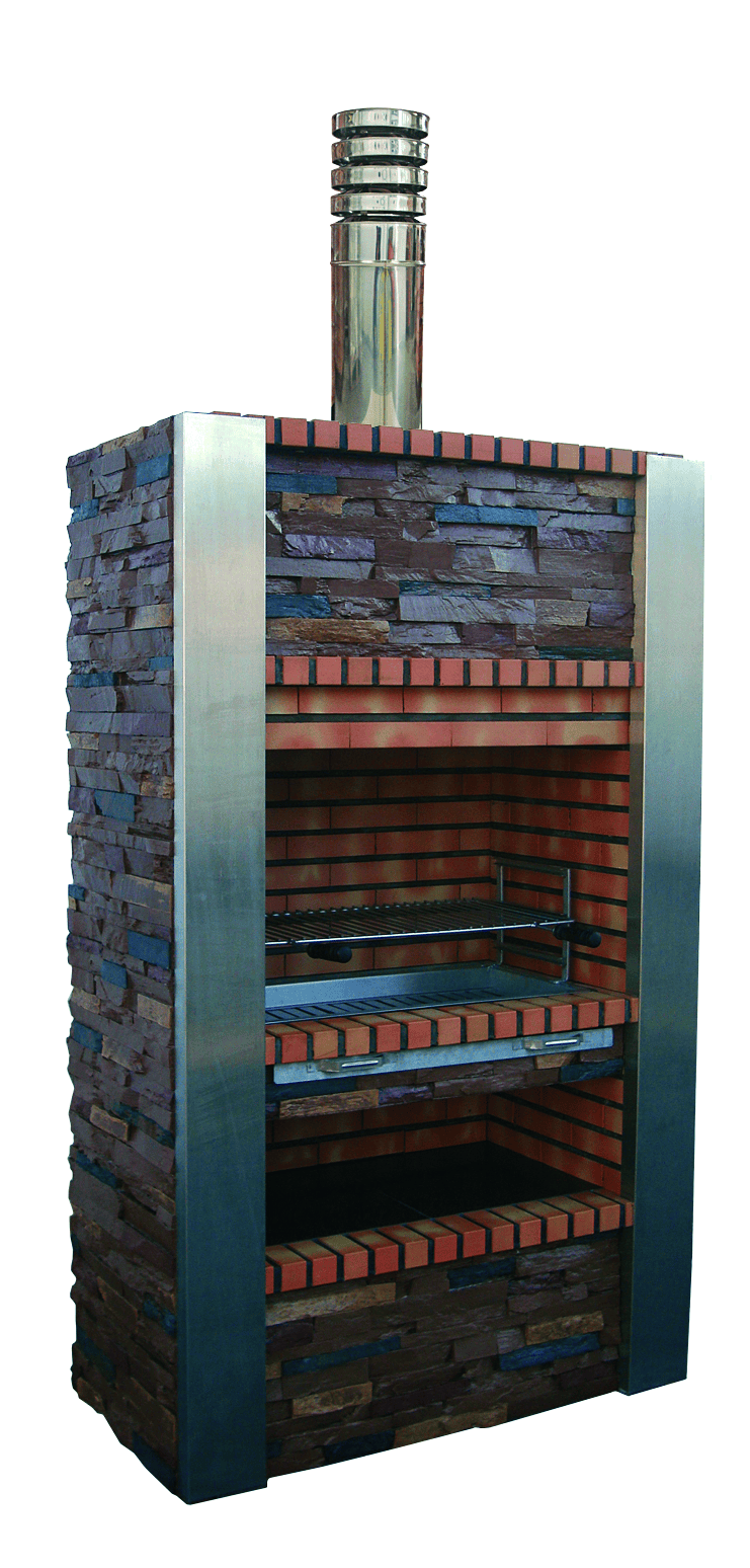 Inoxa 401 – Barbecue premium Série 400 en pierre reconstituée & schiste, colonnes inox (grill inox 80×38 inclus)