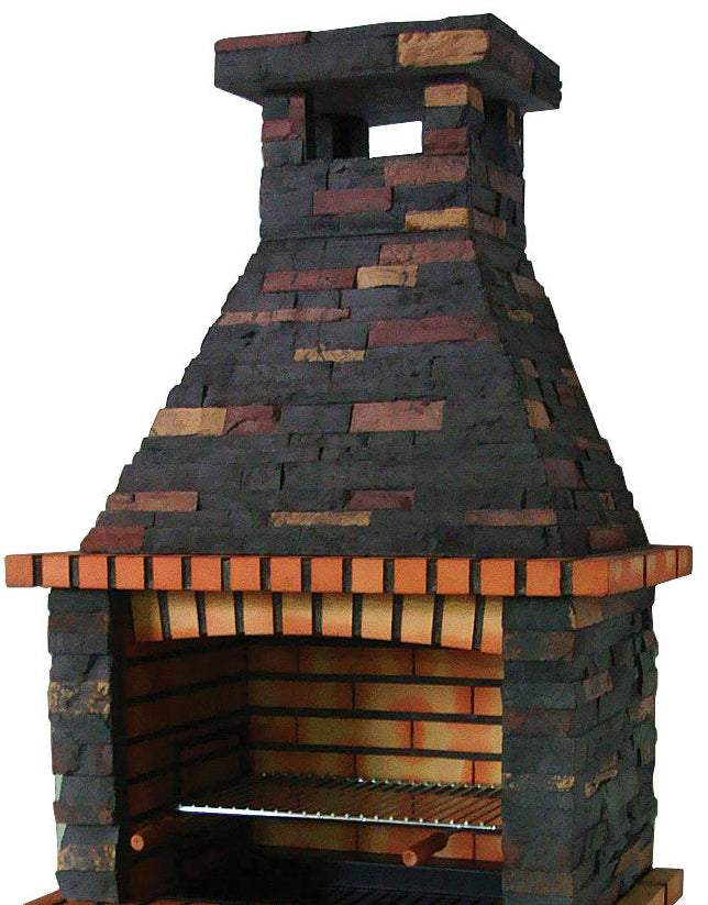Rustika 203 – Barbacoa de piedra reconstruida de gran formato con parrilla empotrable (3 niveles) – Acero inoxidable opcional