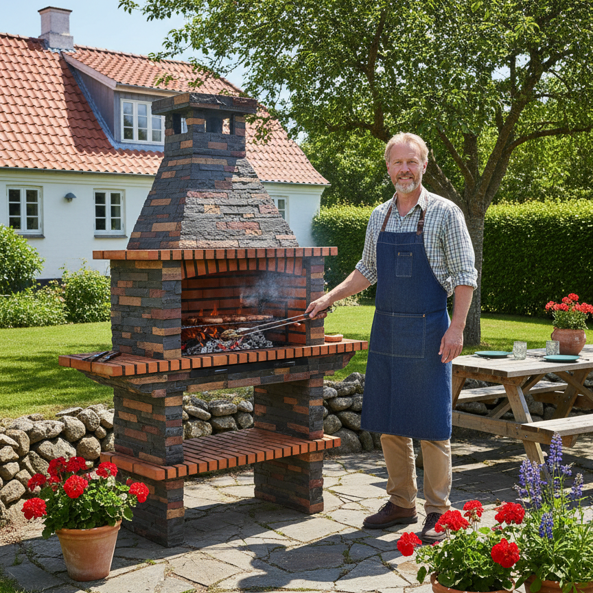 Rustika 204 – Barbecue en pierre reconstituée & briques avec grill 80×38 cm (inox en option)