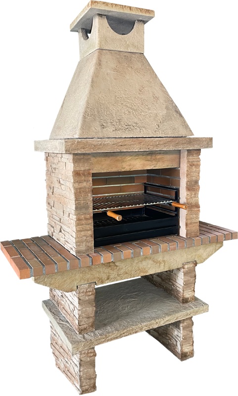 Basalto 260 – Barbecue pierre reconstituée schiste avec tablettes latérales (Gris ou Marron) – Grilloir 60 cm