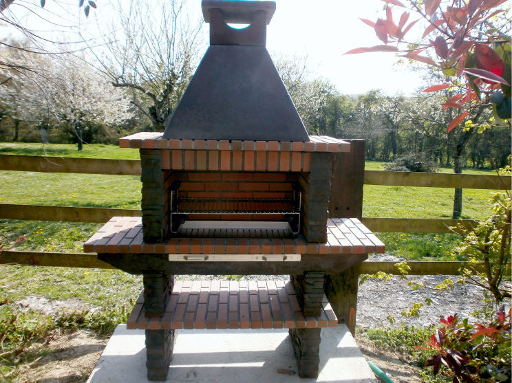Barbacoa de piedra reconstituida Basalto 280 – Grill de 80 cm, con estantes laterales