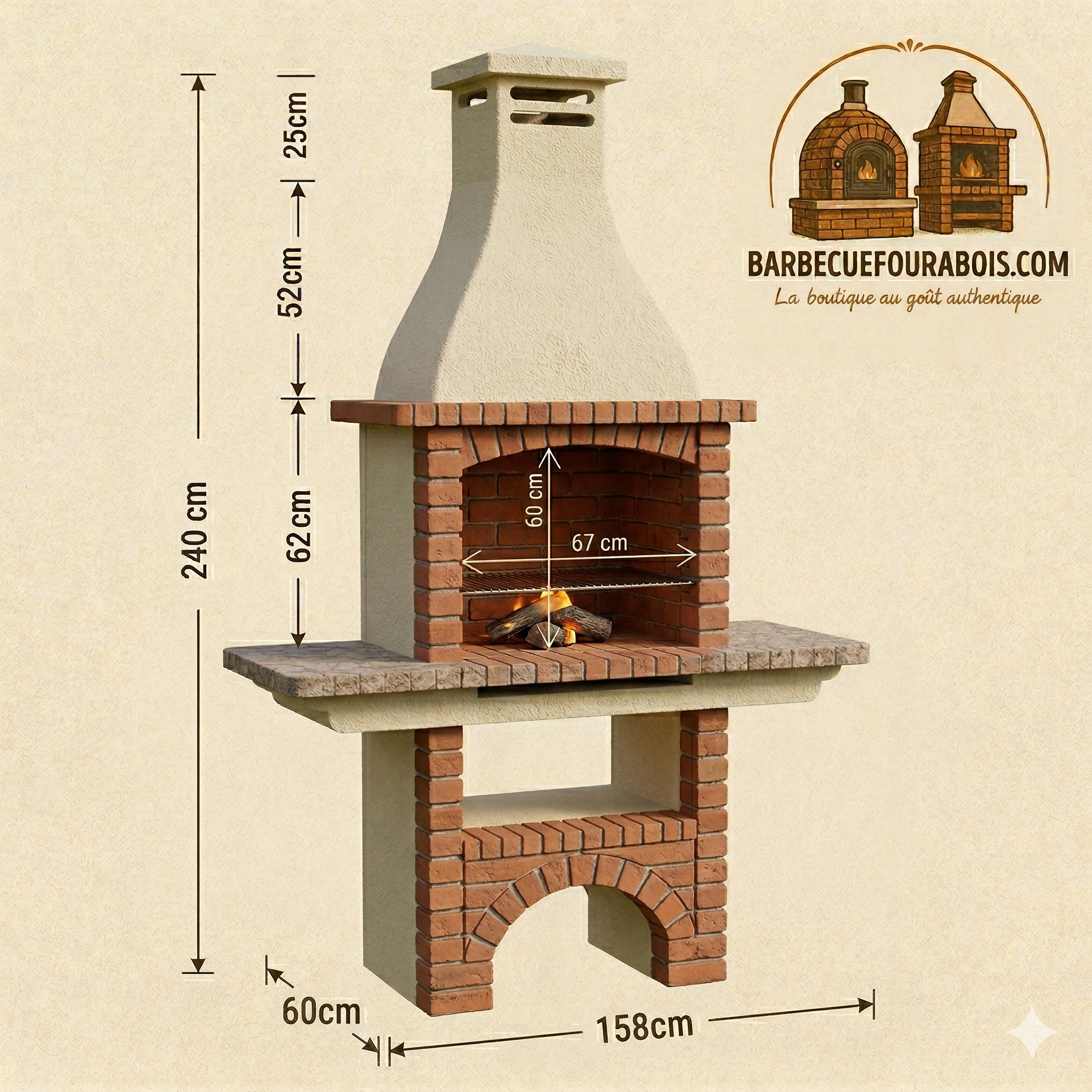 Calabria 207 – Barbacoa tradicional de ladrillo y piedra reconstituida – asador 60 cm