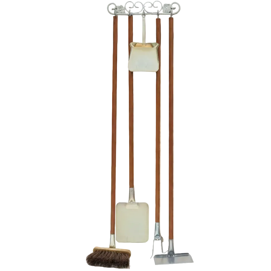Étui pour four à bois – Set d’ustensiles manches en bois & têtes inox + support mural (140 cm)