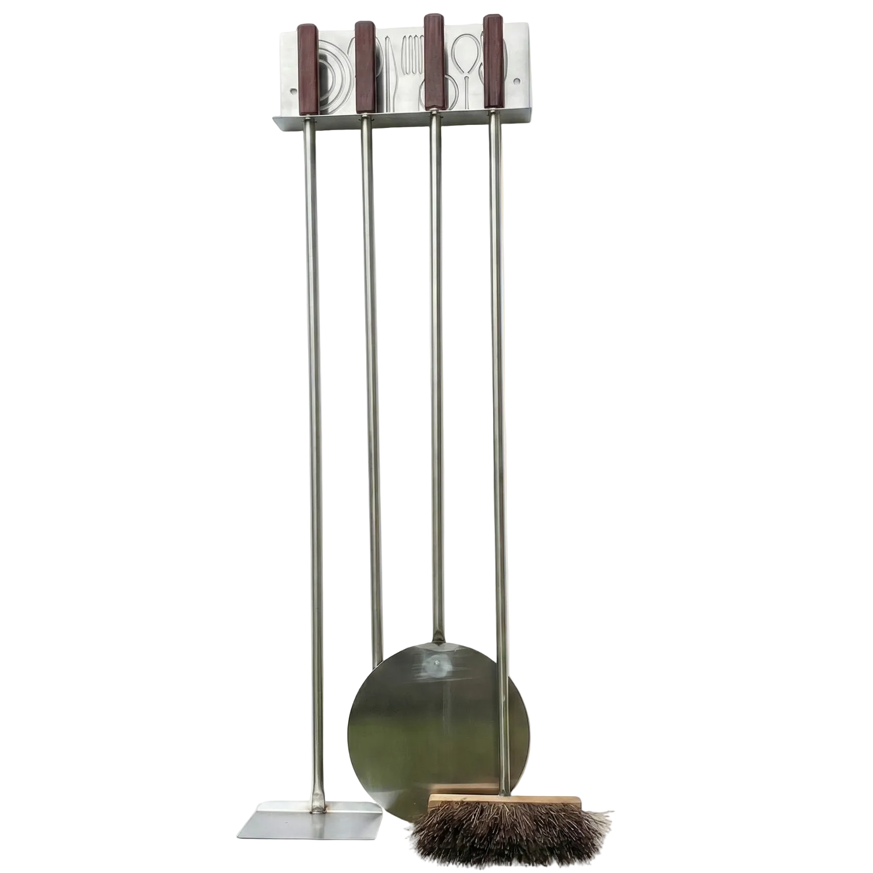 Étui pour four à bois 100% inox – 4 outils + support mural (140 cm)