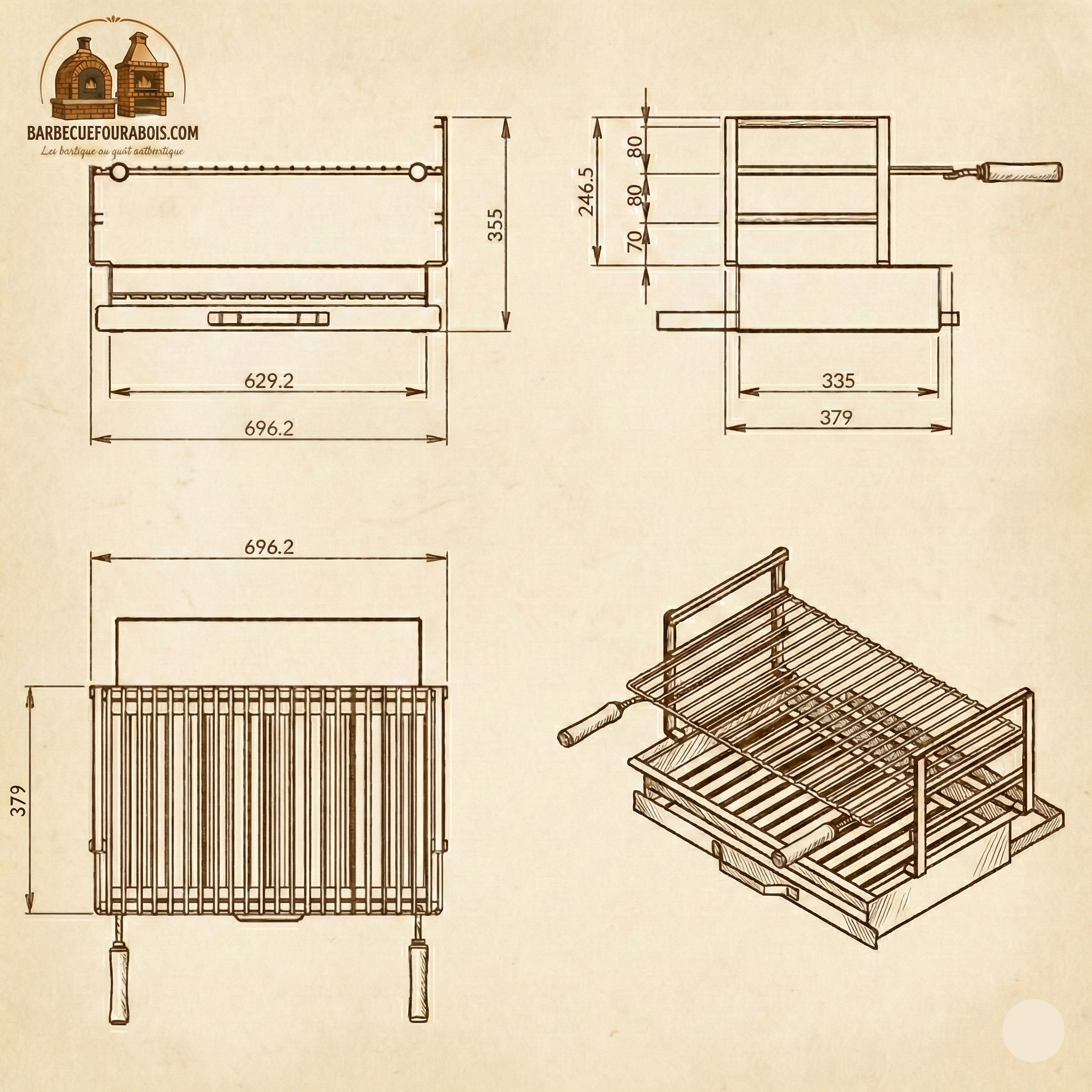 Grilloir à Encastrer Inox – 60x38 / 70x38 / 80x38 – Avec grille & tiroir (Livraison gratuite)