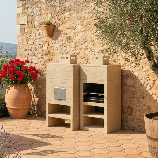 Linea 10F – Barbecue moderne + Four à bois Ø80 cm (grilloir acier 60 cm inclus)