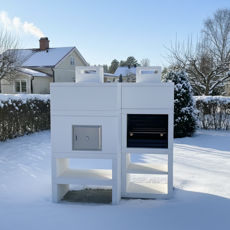 Linea 10F – Barbecue moderne + Four à bois Ø80 cm (grilloir acier 60 cm inclus)