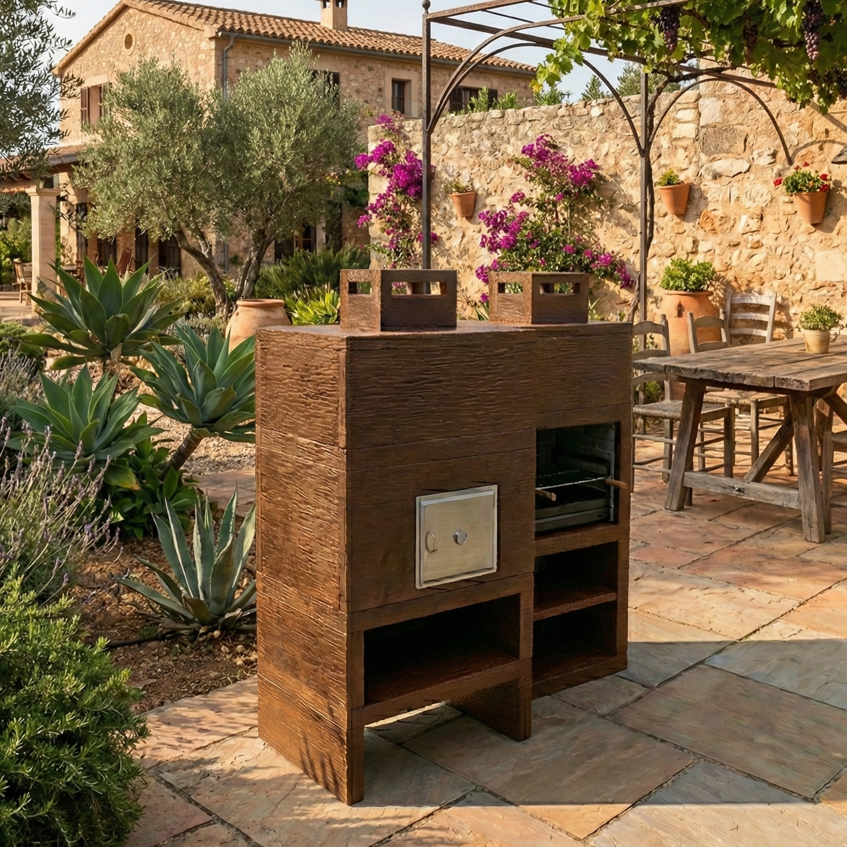 Linea 10F – Barbecue moderne + Four à bois Ø80 cm (grilloir acier 60 cm inclus)