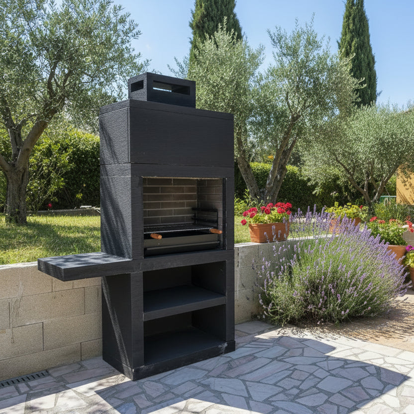 Linea 15 – Barbecue moderne avec tablette latérale (4 coloris) – grilloir acier 60 cm inclus