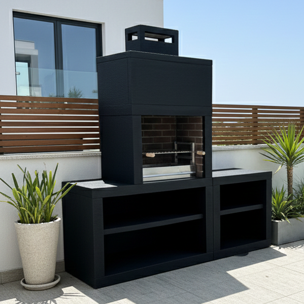 Línea 30 – Cocina exterior moderna de 200 cm (módulos intercambiables) – parrilla de acero de 60 cm, fregadero opcional