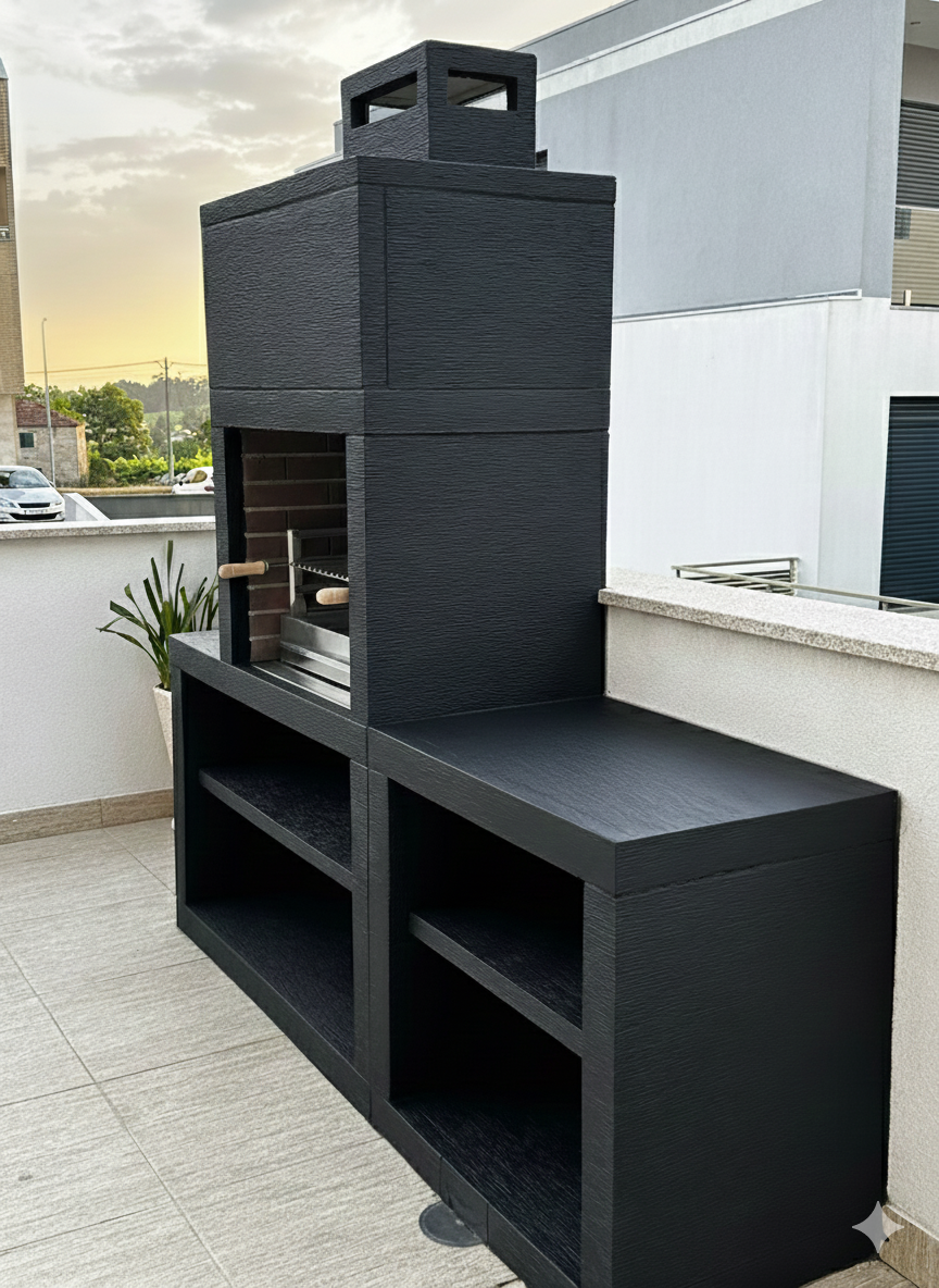 Linea 30 – Cuisine extérieure moderne 200 cm (modules interchangeables) – grilloir acier 60 cm, évier optionnel